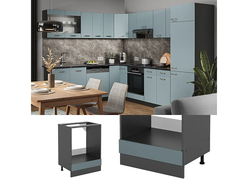 Meuble pour four bleu-gris 60x46x81.6 r-line