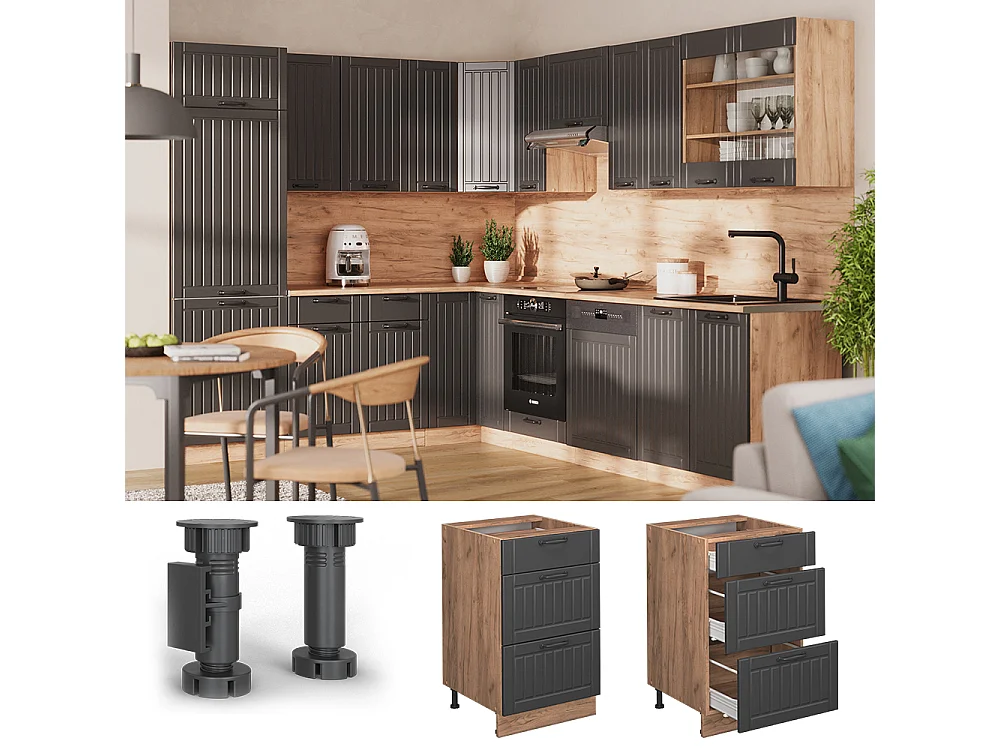 Kitchen base cabinet dark grey 50x60x82 fame-line