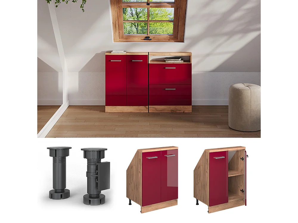 Meuble sous pente rouge brillant 60x46x81.6 r-line