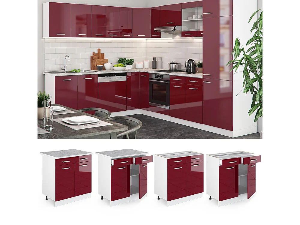 Meuble cuisine rouge brillant 80x60x81.6 r-line