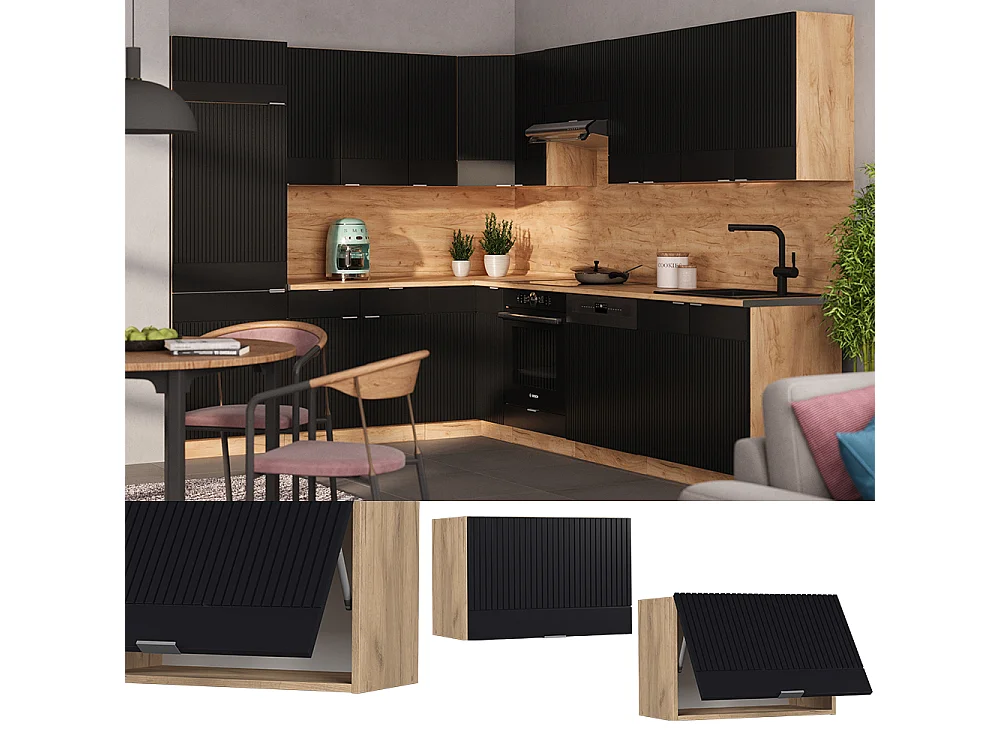 Elément haut de cuisine noir rayé 60x34.1x40 fame-line