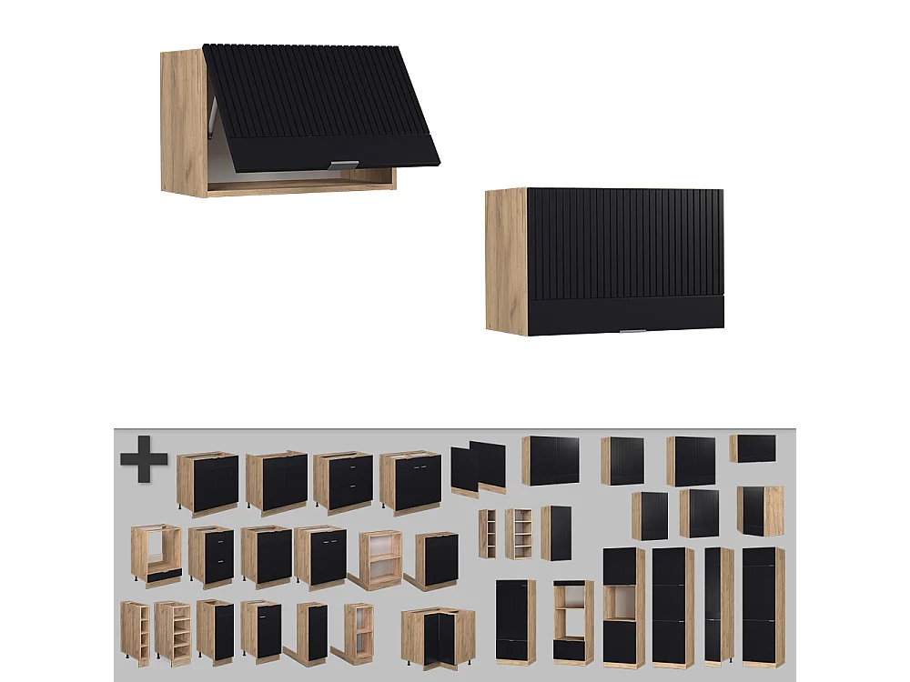 Elément haut de cuisine noir rayé 60x34.1x40 fame-line