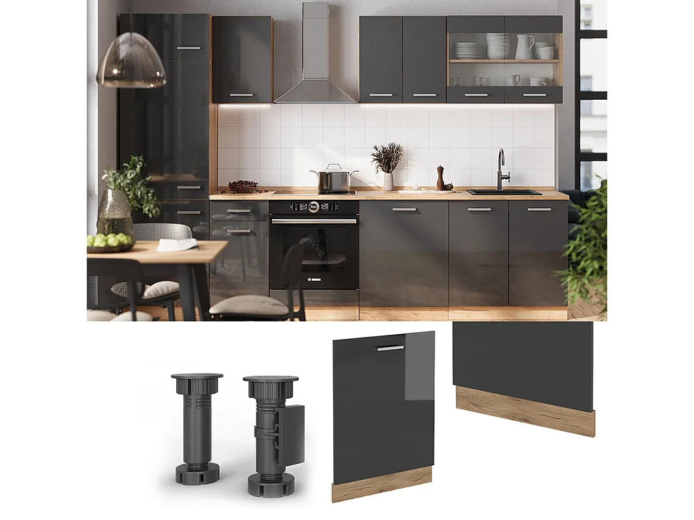 Façade de lave-vaisselle anthracite haute brillance 60x1.6x81.8 r-line