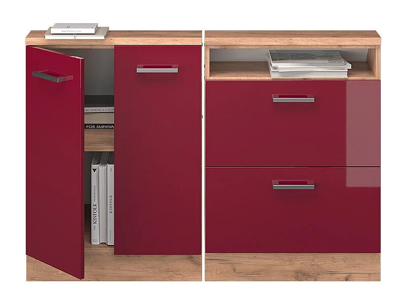 Meuble sous pente rouge brillant 120x46x81.6 r-line