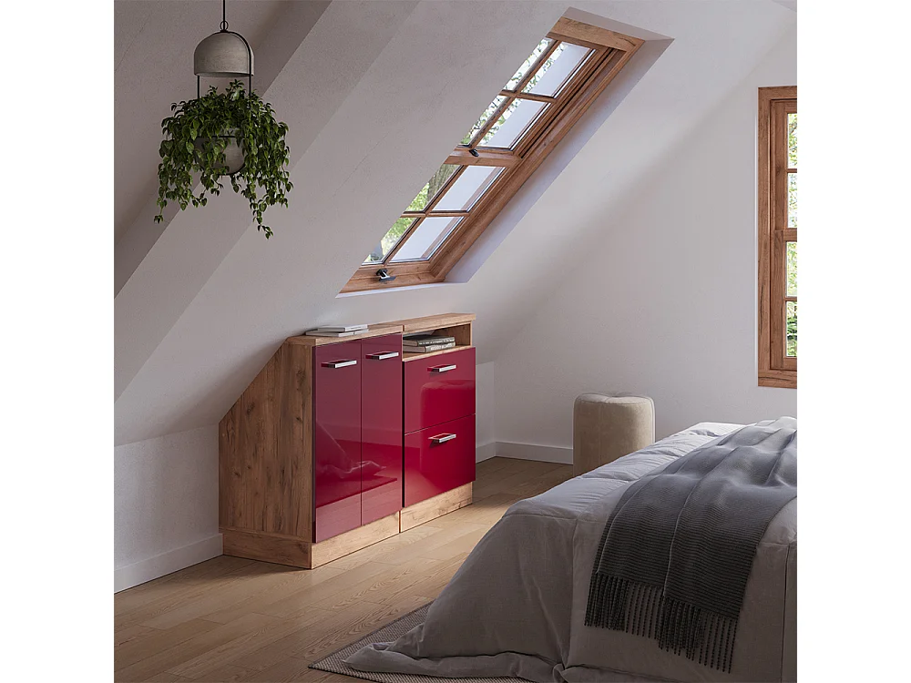 Meuble sous pente rouge brillant 120x46x81.6 r-line
