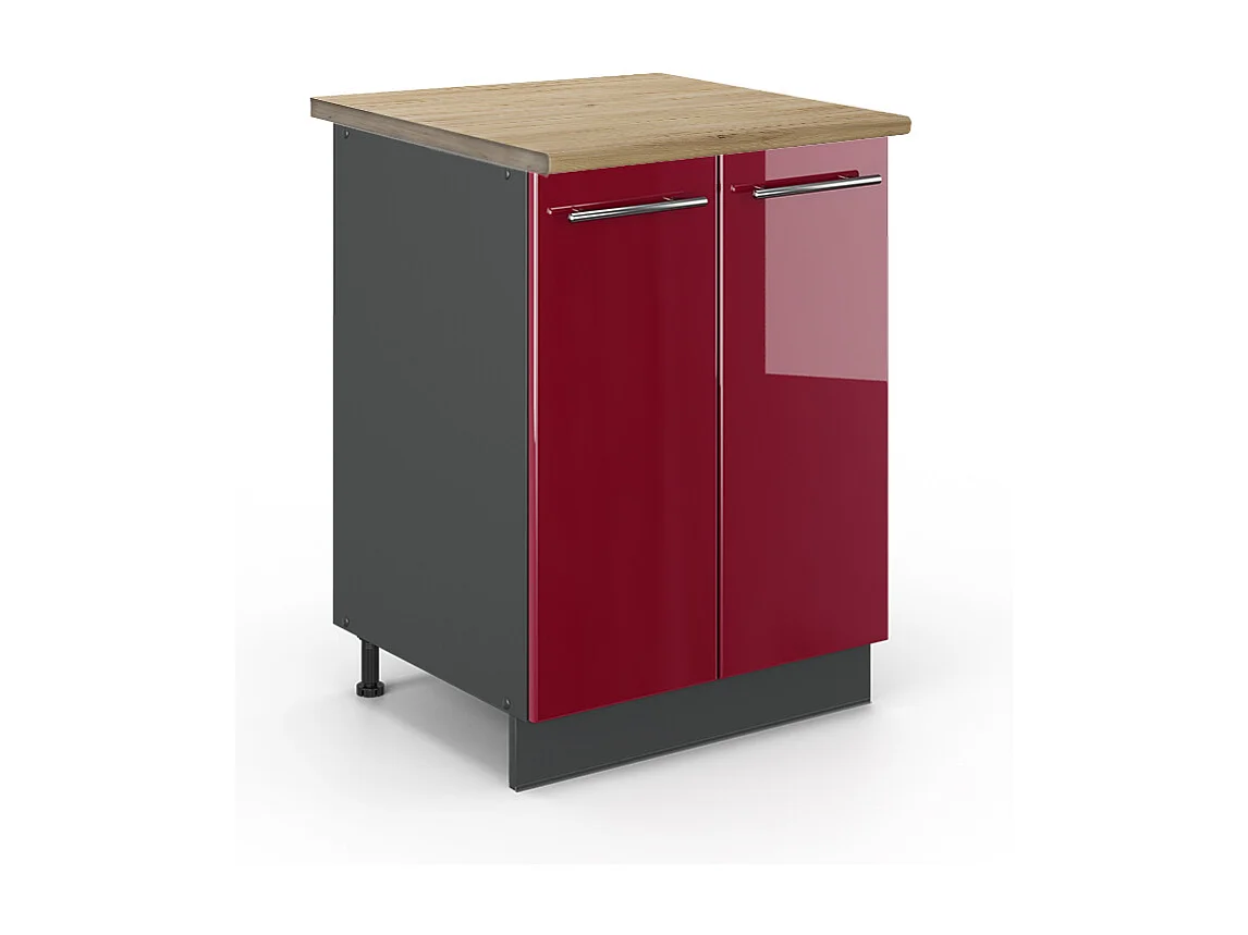 Meuble bas de cuisine rouge bordeaux haute brillance 60x60x82 fame-line