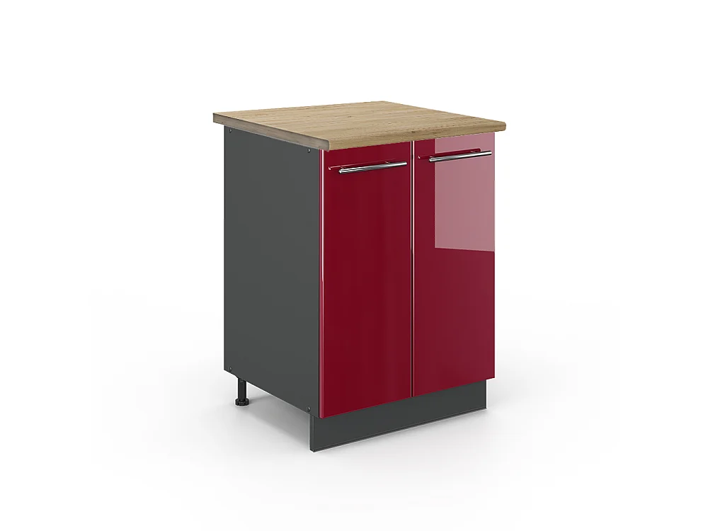Meuble bas de cuisine rouge bordeaux haute brillance 60x60x82 fame-line