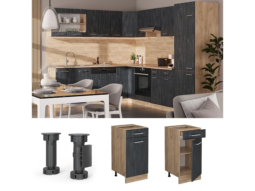 Mobiletto base per cucina Calce nera 40x60x81.6 r-line