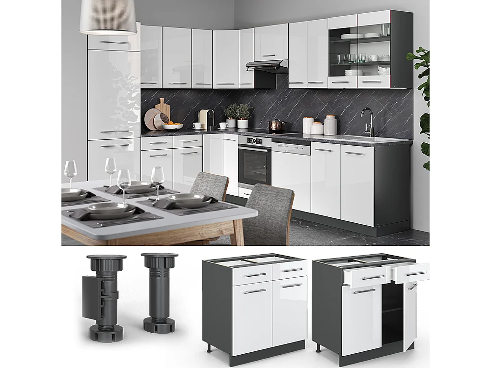 Meuble cuisine blanc haute brillance 80x60x82 fame-line