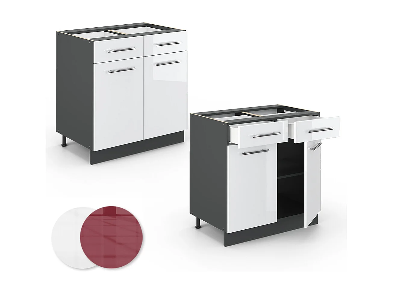 Meuble cuisine blanc haute brillance 80x60x82 fame-line