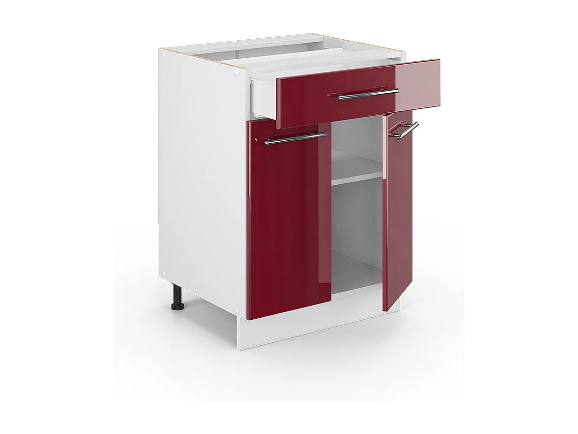 Meuble cuisine rouge bordeaux haute brillance 60x60x82 fame-line