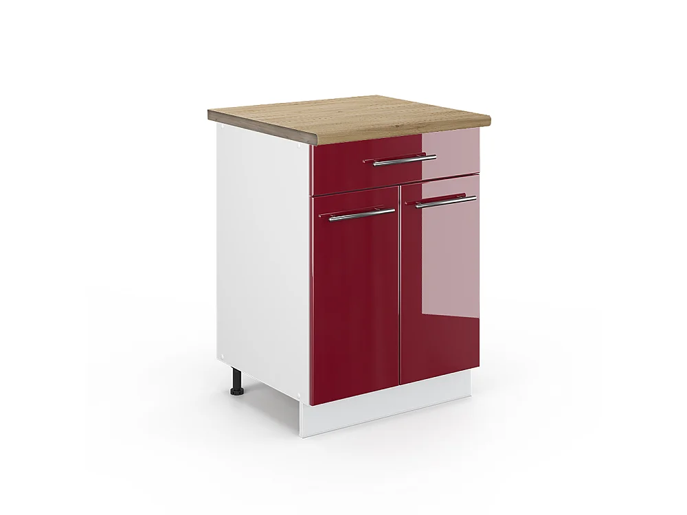 Meuble cuisine rouge bordeaux haute brillance 60x60x82 fame-line