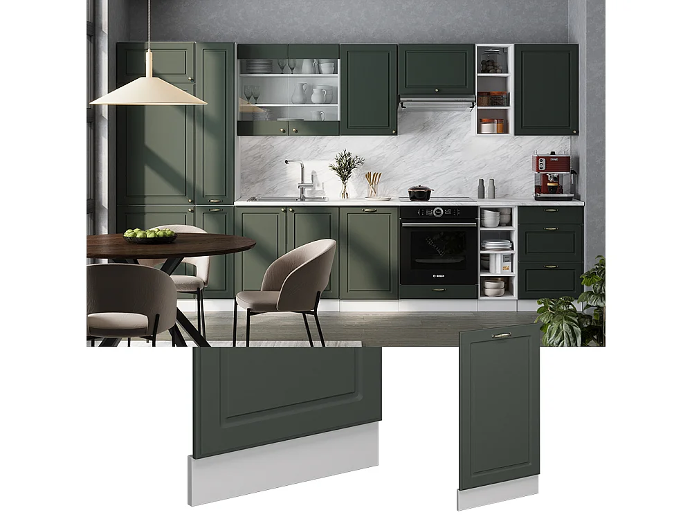 Panel frontal del lavavajillas verde dorado casa de campo 45x1.6x81.8 fame-line