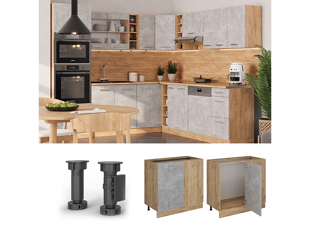 Mobile ad angolo cucina calcestruzzo 86x60x81.6 r-line