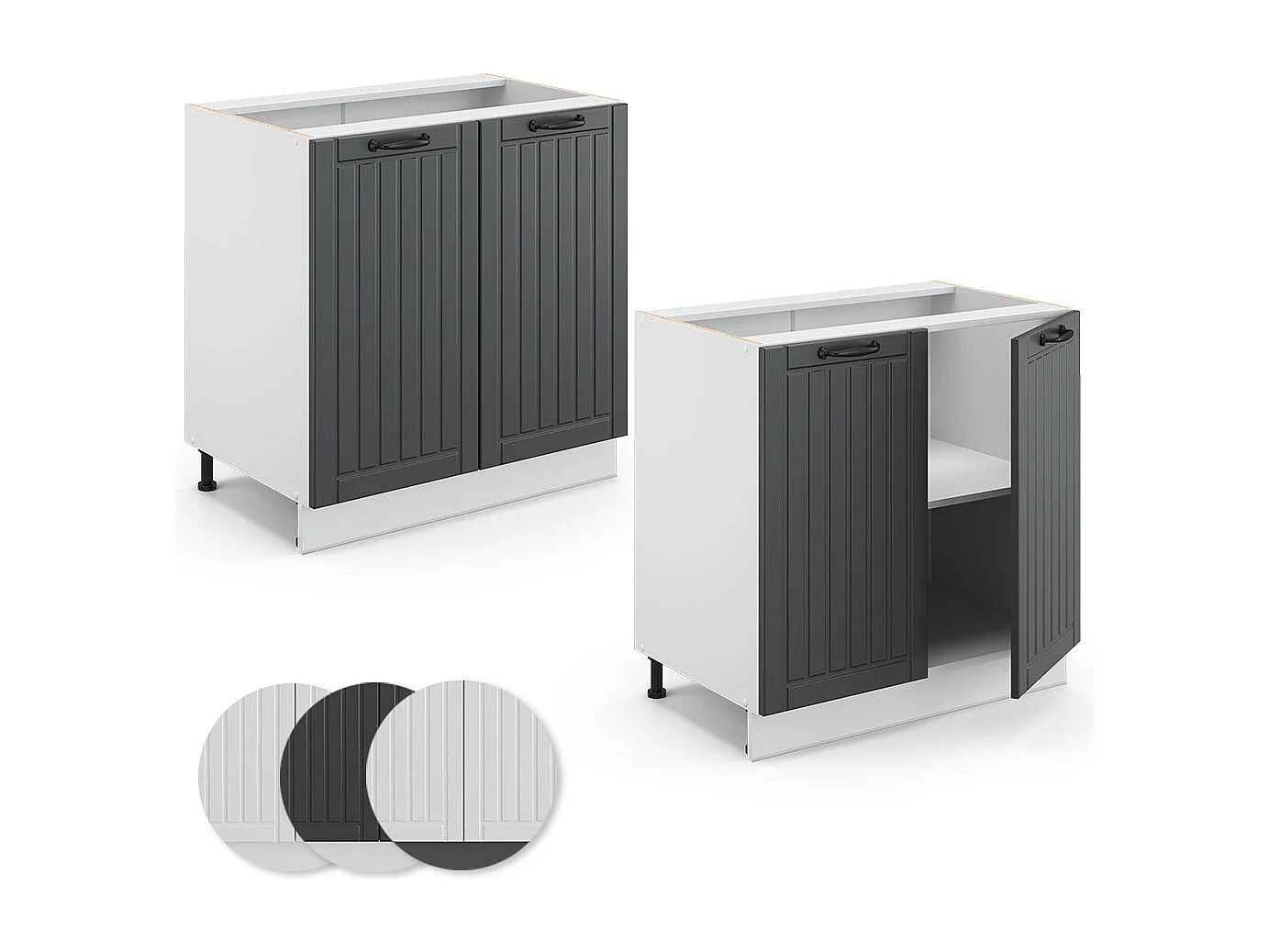 Meuble bas sous-évier anthracite campagne 80x60x82 fame-line