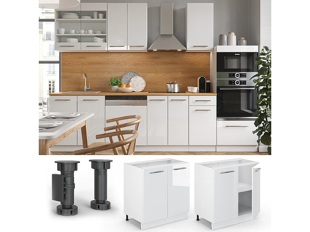 Armario bajo para fregadero blanco alto brillo 80x60x82 fame-line