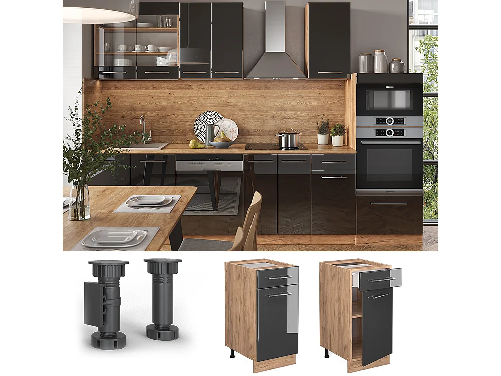 Mueble bajo de cocina antracita alto brillo 40x51.6x82 fame-line