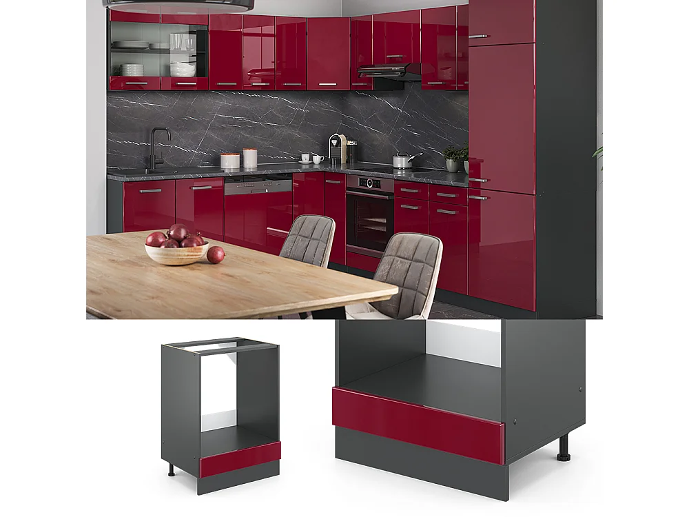 Meuble pour four rouge brillant 60x60x81.6 r-line