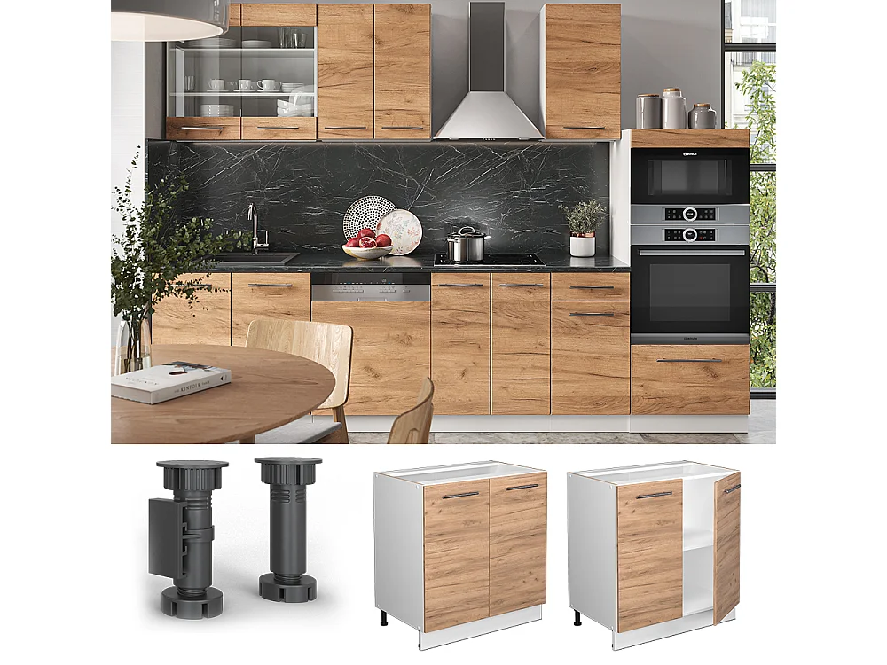 Meuble bas sous-évier chêne de force doré 80x60x82 fame-line