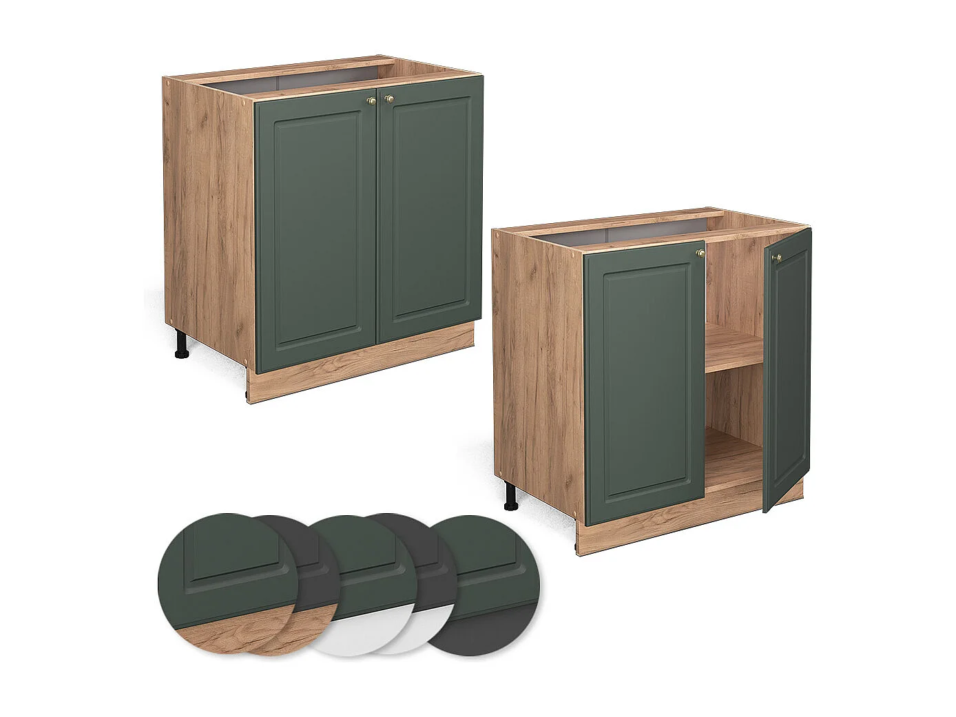 Mueble bajo de cocina verde dorado casa de campo 80x51.6x82 fame-line