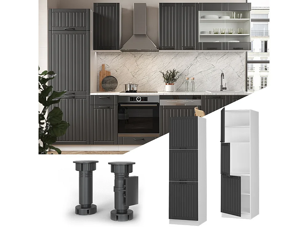 Hoge kast donkergrijs/wit 60x58.1x206.8 fame-line