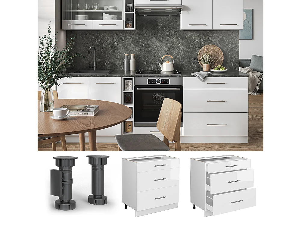 Mobiletto base per cucina bianco lucido 80x60x82 fame-line
