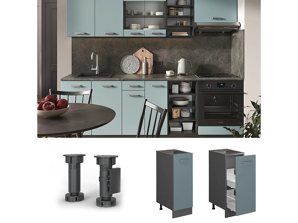 Meuble de cuisine bleu-gris 30x60x81.6 r-line