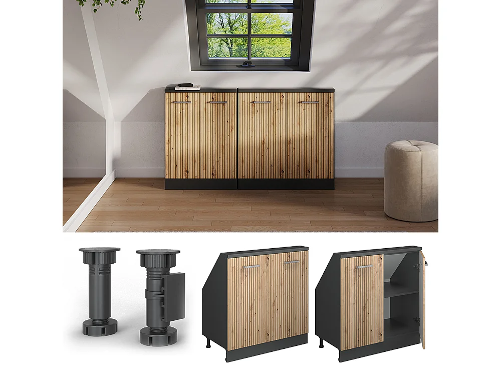 Keukenkast voor schuine wand artisanaal eiken 80x46x81.6 r-line