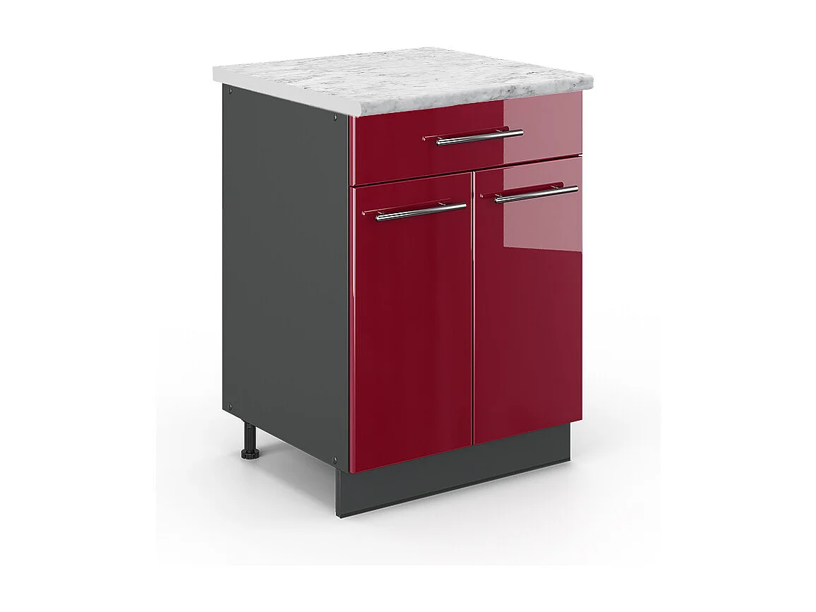 Mueble bajo de cocina rojo burdeos alto brillo 60x60x82 fame-line