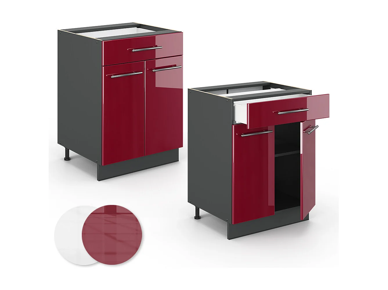 Mueble bajo de cocina rojo burdeos alto brillo 60x60x82 fame-line