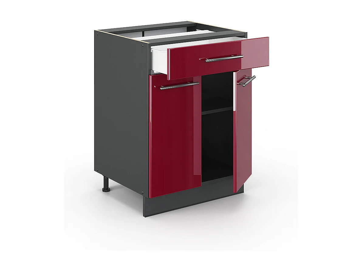 Meuble cuisine rouge bordeaux haute brillance 60x60x82 fame-line