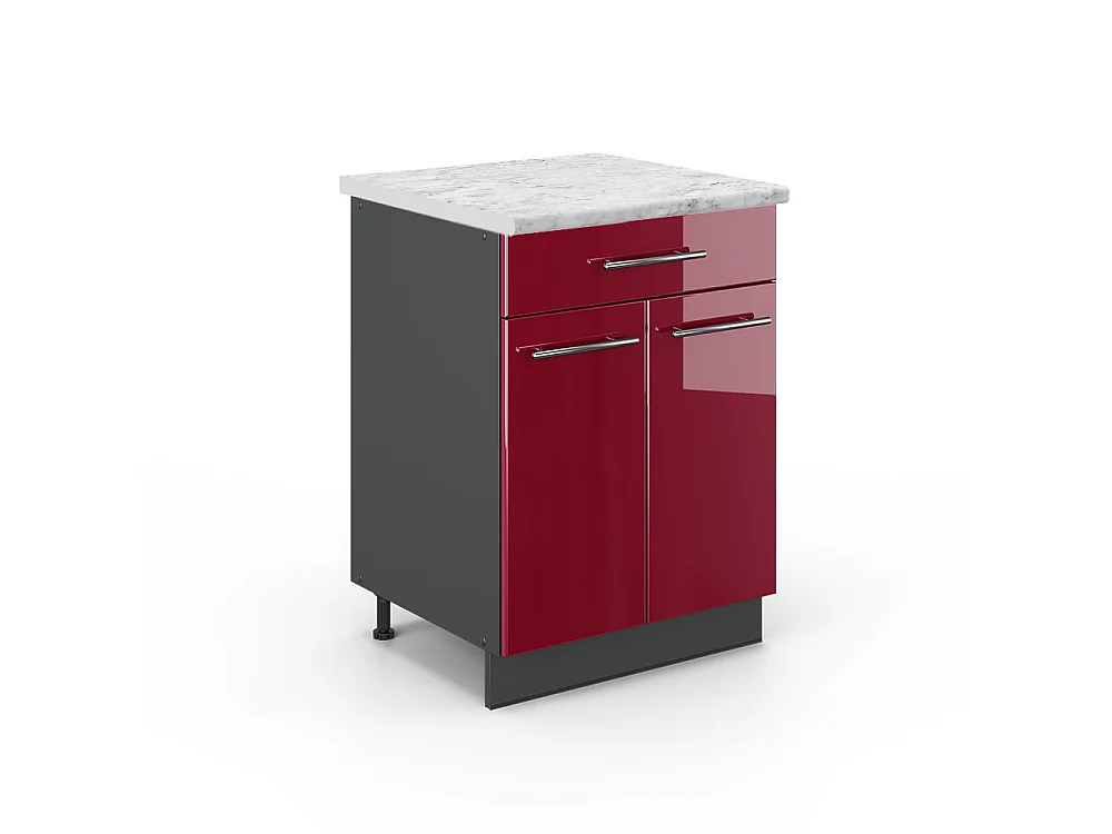 Meuble cuisine rouge bordeaux haute brillance 60x60x82 fame-line
