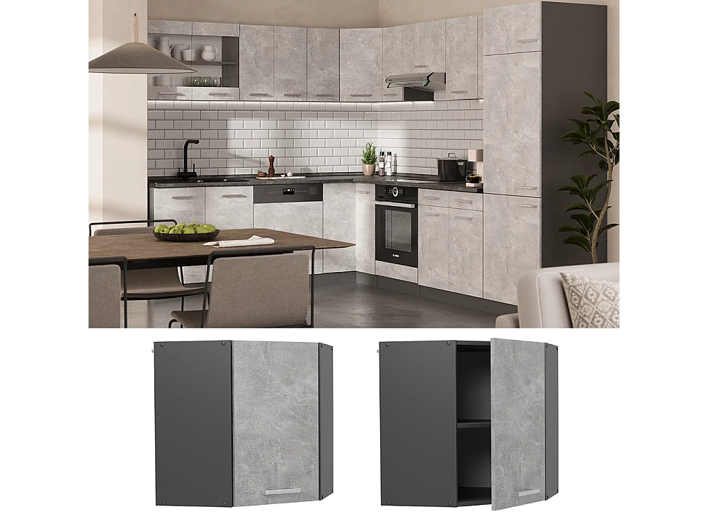 Armario colgante de esquina hormigón 57x34.1x60 r-line