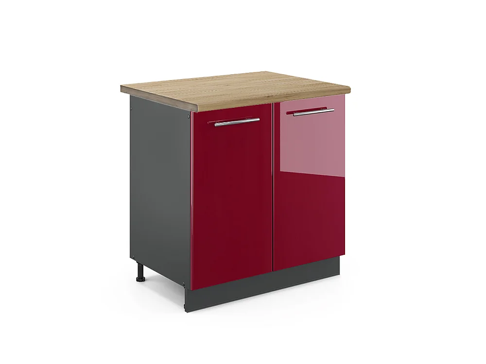 Meuble bas sous-évier rouge bordeaux haute brillance 80x60x82 fame-line
