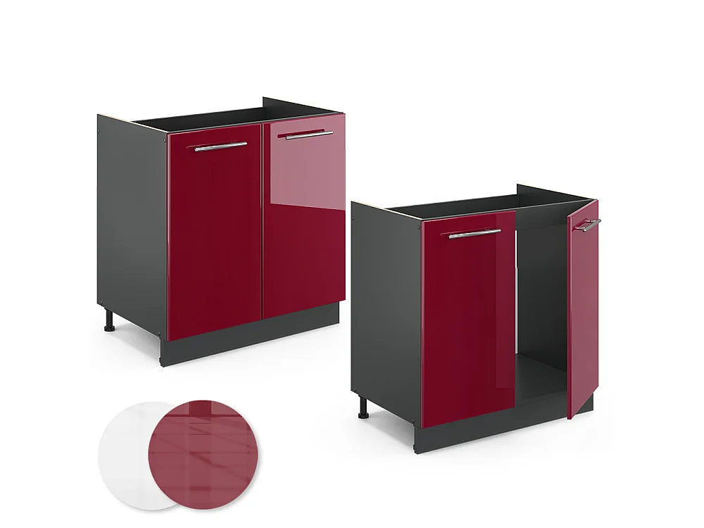 Meuble bas sous-évier rouge bordeaux haute brillance 80x60x82 fame-line