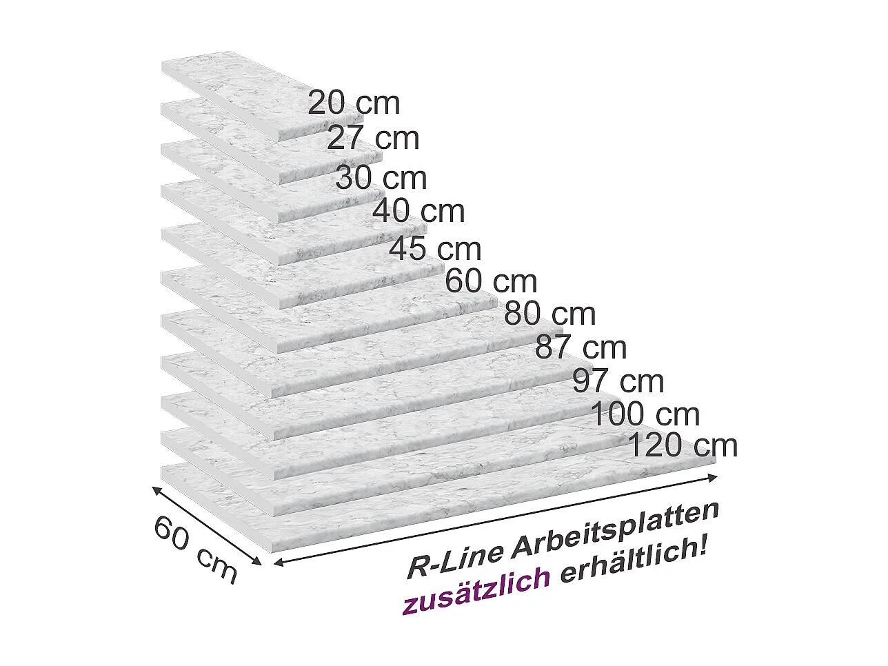 Encimera de cocina blanco/mármol 30x60x2.8 r-line