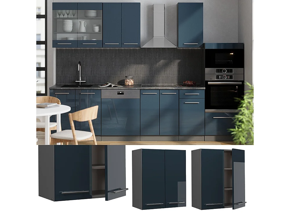 Wall cabinet dark blue high gloss 60x34.1x72 fame-line