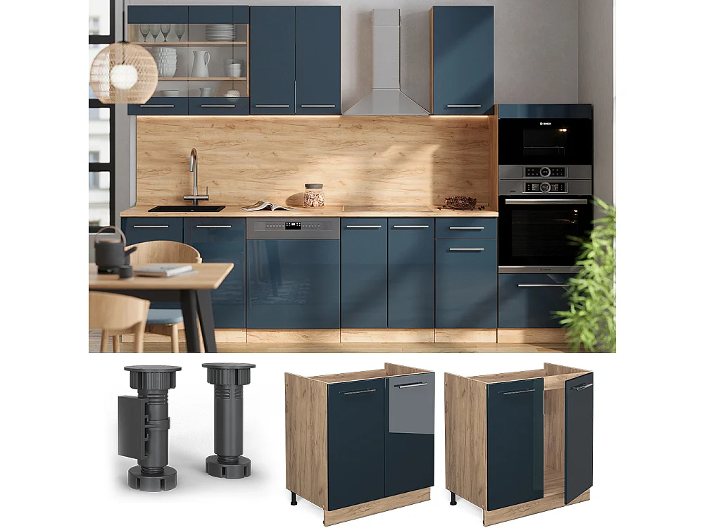 Meuble bas sous-évier bleu foncé brillant 80x60x82 fame-line