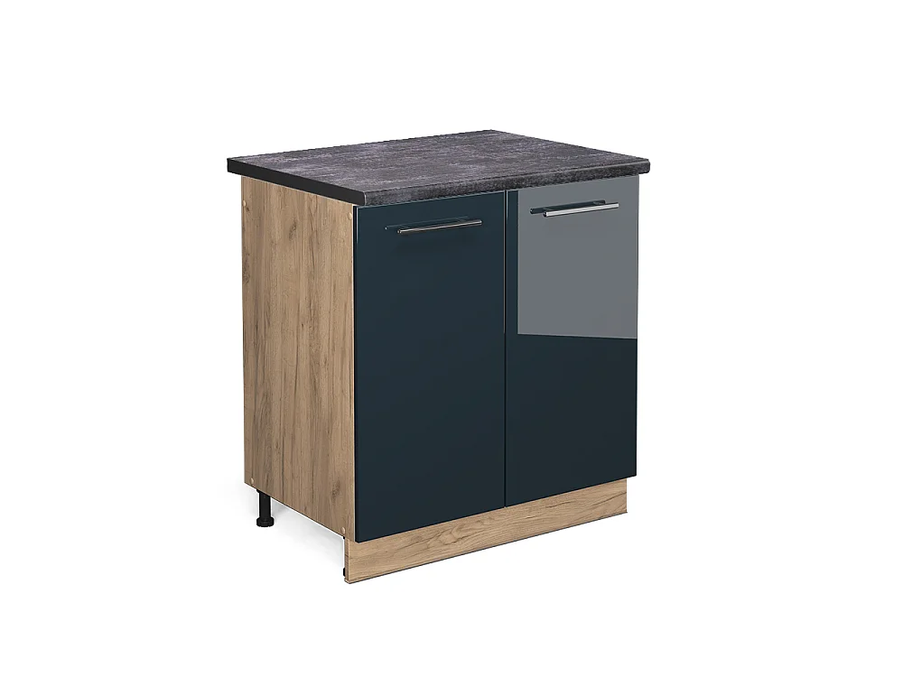 Meuble bas sous-évier bleu foncé brillant 80x60x82 fame-line