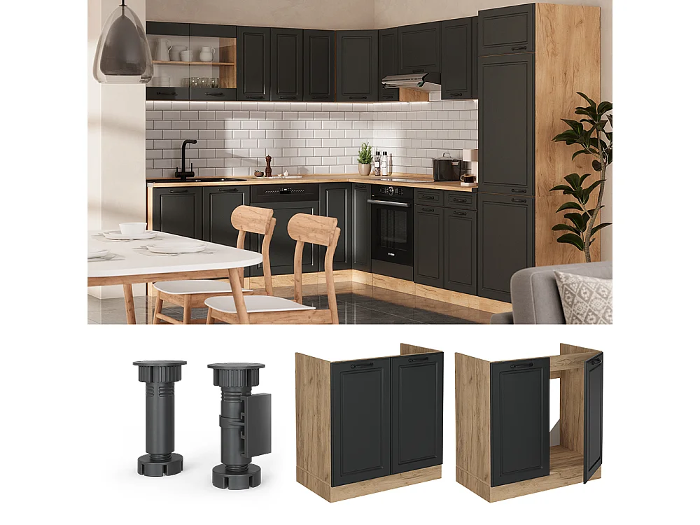 Meuble bas sous-évier anthracite campagne 80x46x81.6 r-line