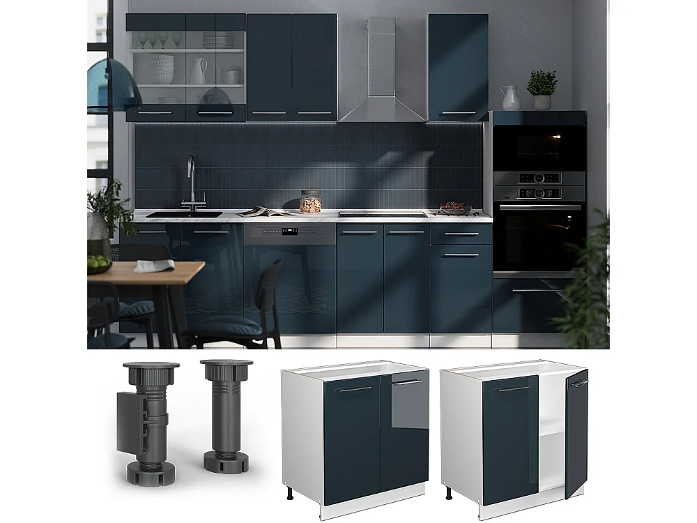 Armario bajo para fregadero azul oscuro alto brillo 80x60x82 fame-line