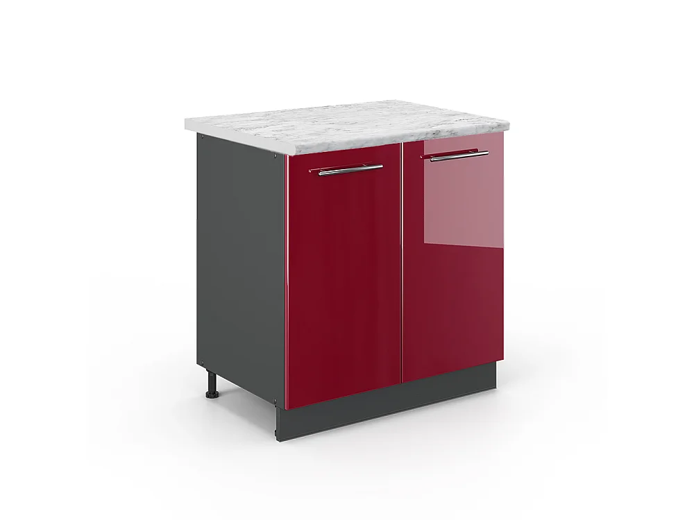 Meuble bas sous-évier rouge bordeaux haute brillance 80x60x82 fame-line
