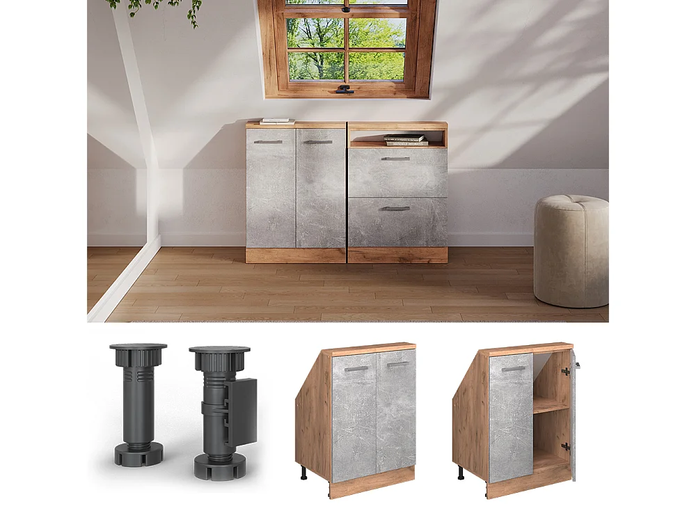 Küchenschrank für Dachschrägen beton 60x46x81.6 r-line