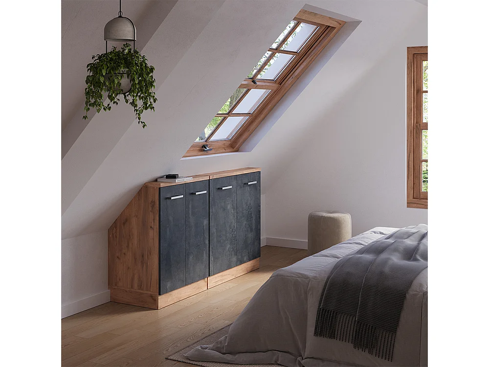 Armario de cocina para techo inclinado hormigón negro 140x46x81.6 r-line