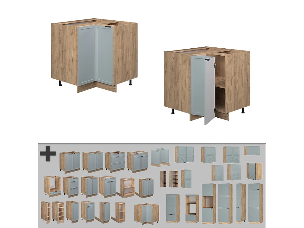 Eckunterschrank hellblau-grau 80.5x60x82 fame-line