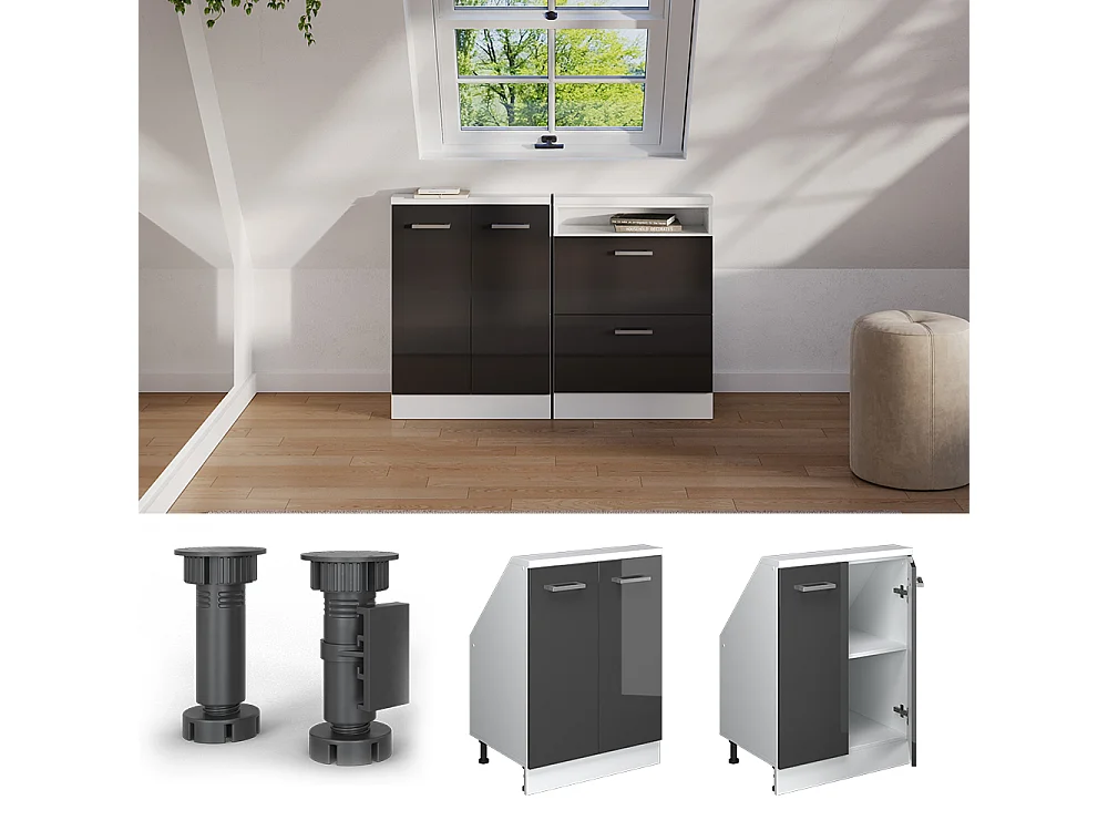 Köksskåp för sluttande tak antracit högblank 60x46x81.6 r-line
