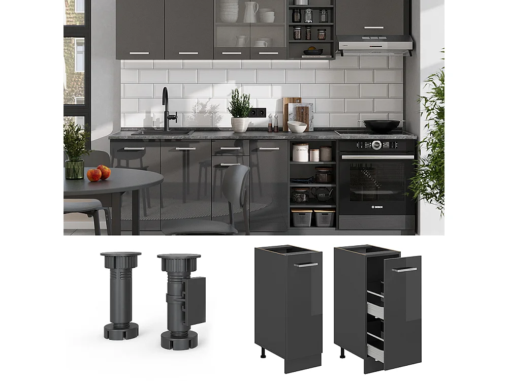 Meuble de cuisine anthracite haute brillance 30x60x81.6 r-line