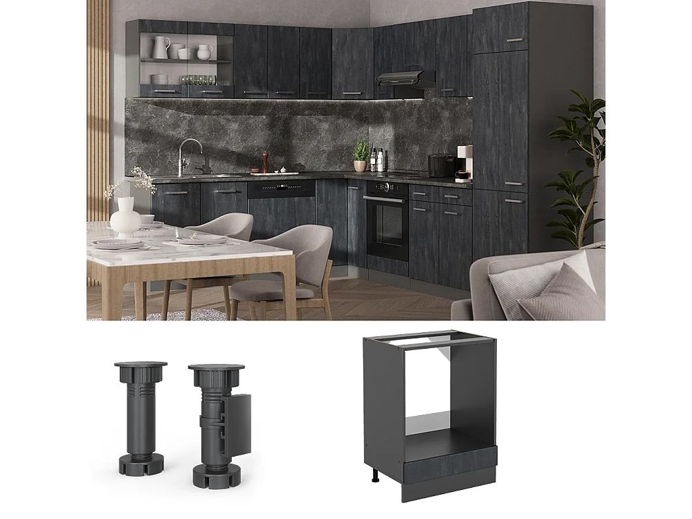Oven housing cabinet black concrete 60x46x81.6 r-line