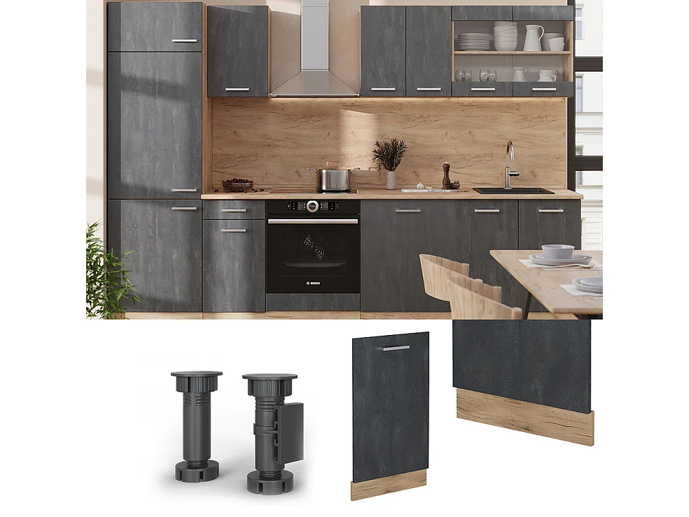 Panel frontal del lavavajillas hormigón negro 45x1.6x81.8 r-line