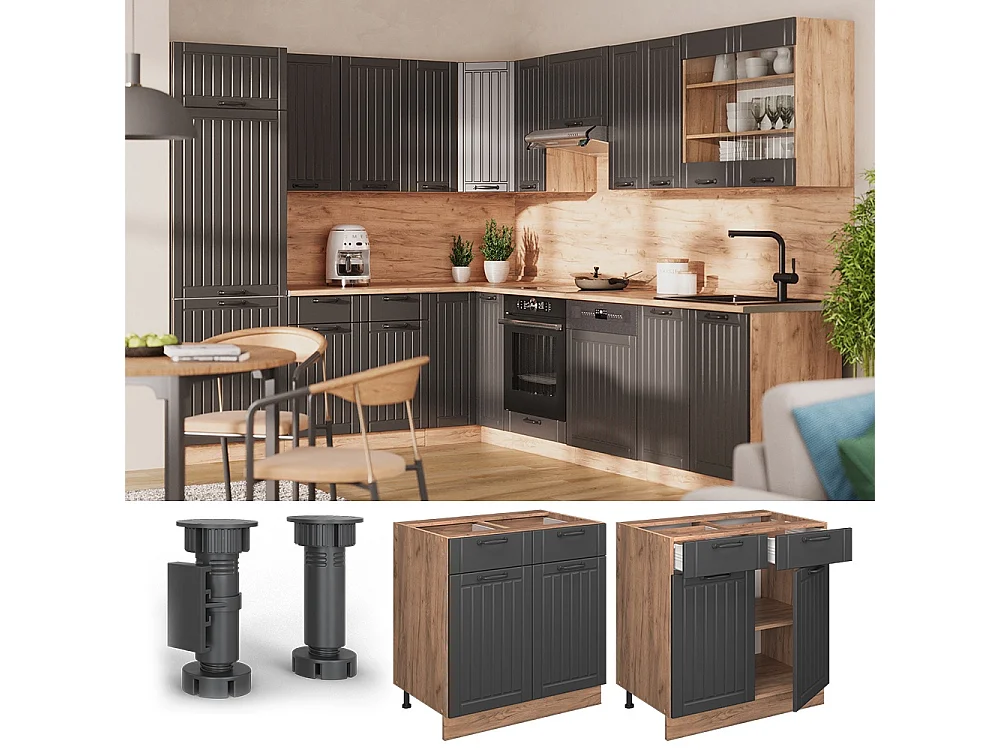 Mobiletto base per cucina grigio scuro 80x60x82 fame-line